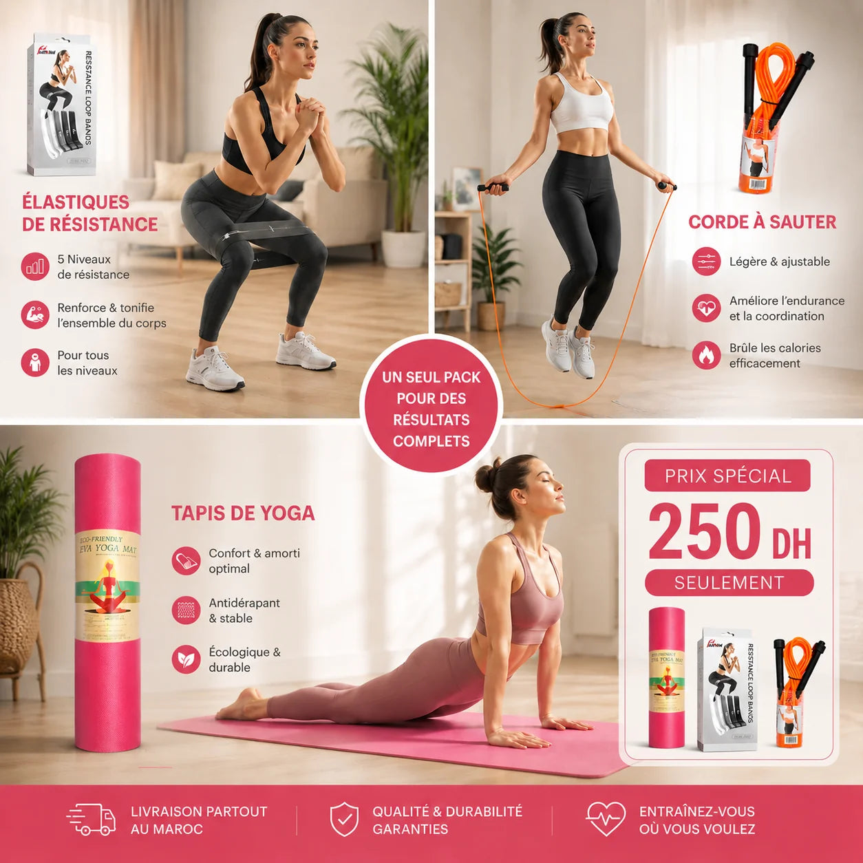 Pack Yoga & Fitness Premium – Tapis + Élastiques + Corde à Sauter