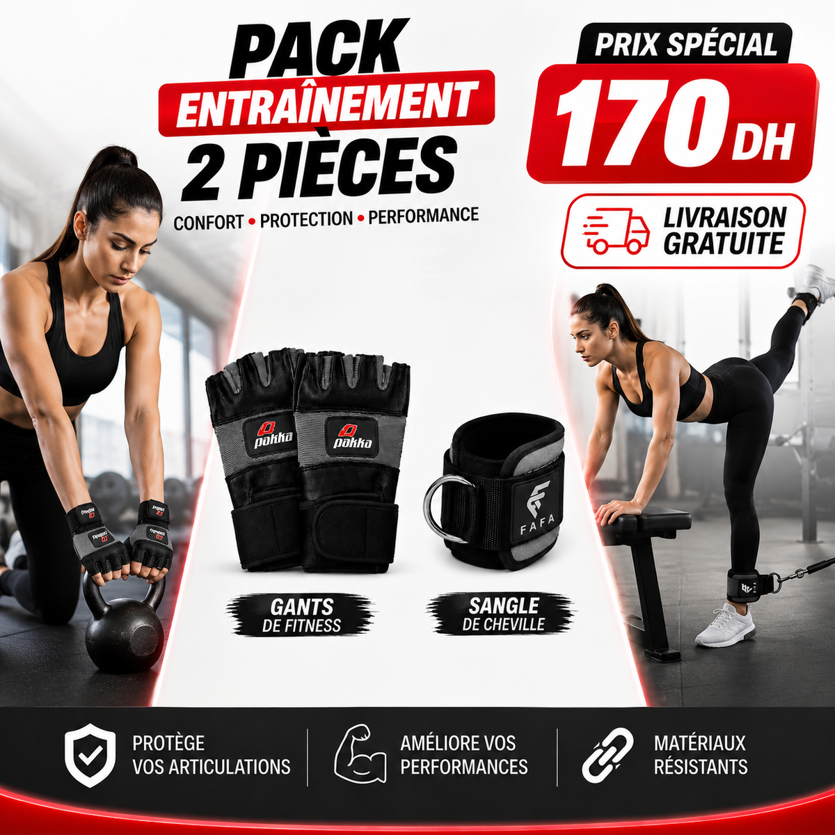 Pack Entraînement 2 Pièces – Gants de Fitness +Une seule sangle de Cheville